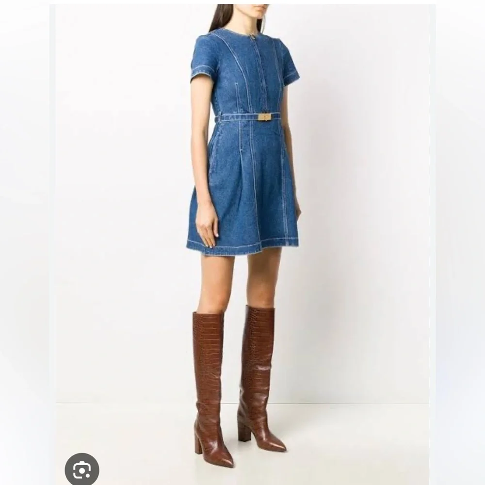 Tory Burch Nadia Denim Blue Dress Zip Front Mini Short Sleeve Pockets
